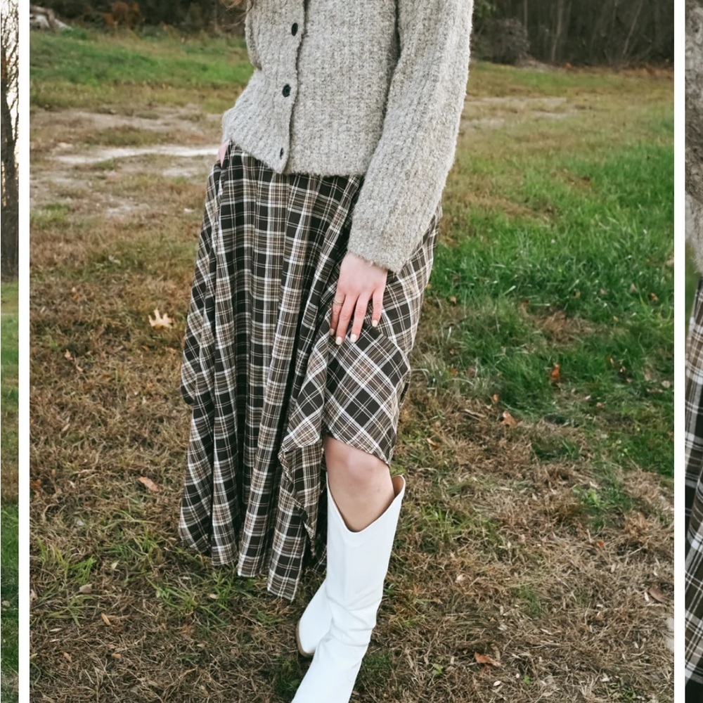 Plaid Maxi Skirt in Brown and Cream - Women's Skirt - Picture 2 of 7